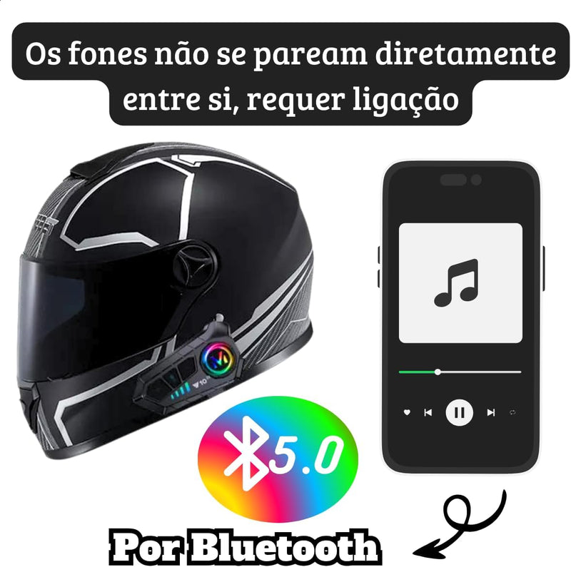 Fone De Ouvido Para Capacete Bluetooth Headset Rgb Sem Fio, Intercomunicador De capacete, Comunicador para Capacete